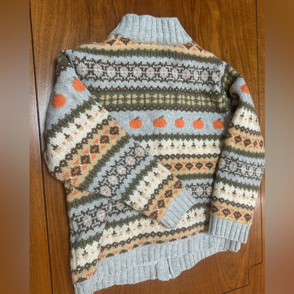 Pumpkin Fair Isle Zip Sweater Gray 4T Wool Cotton Blend Fall/Halloween - Picture 2 of 5